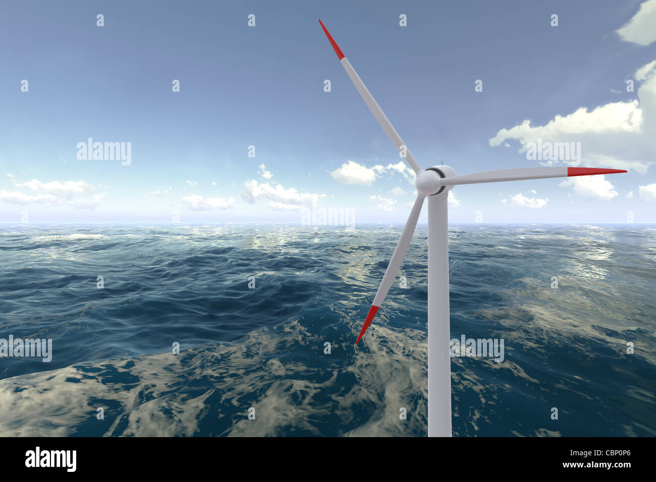 Windturbine mit Meer im Hintergrund Stockfoto