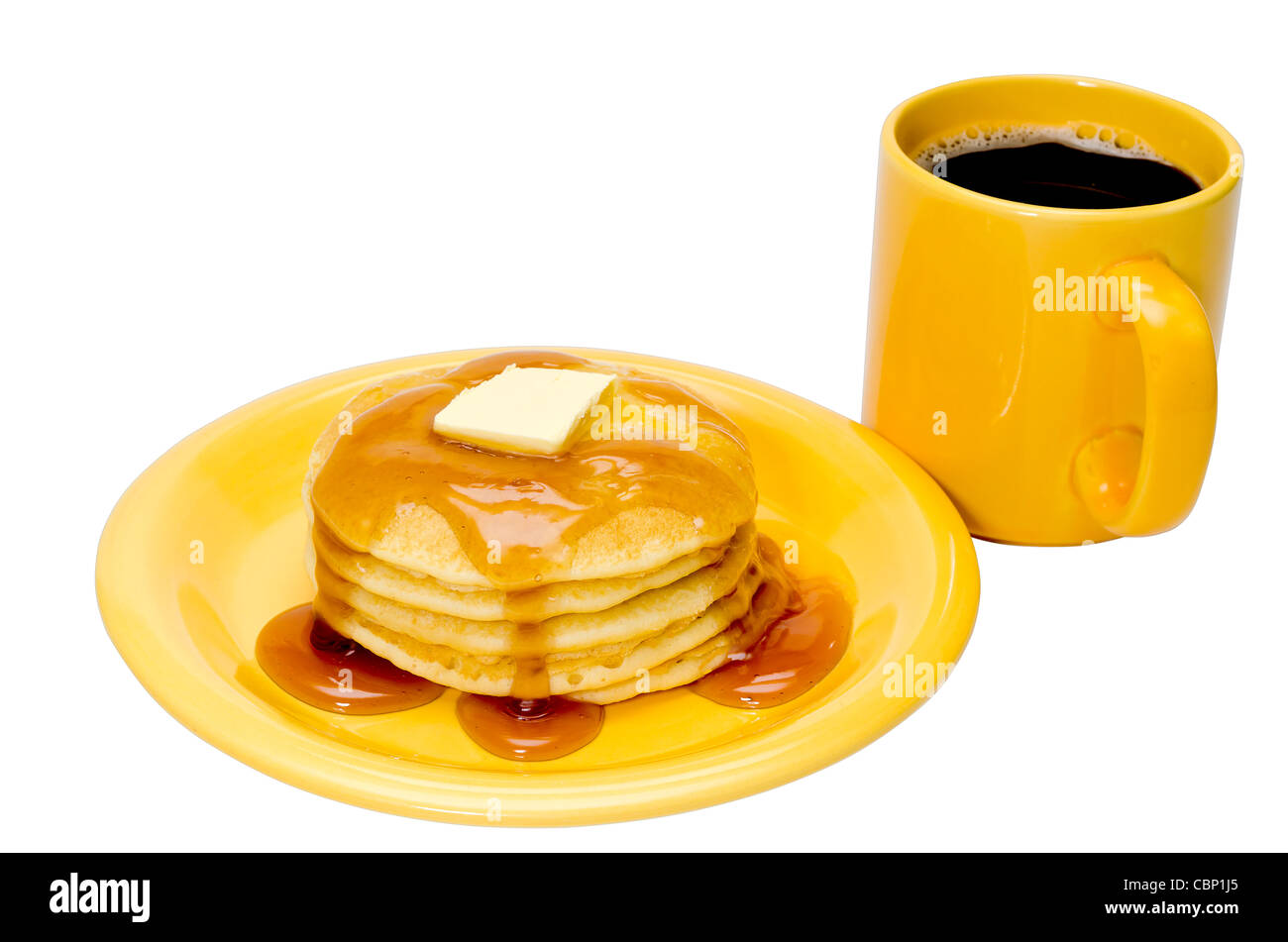 Pfannkuchen und Kaffee isoliert Stockfoto