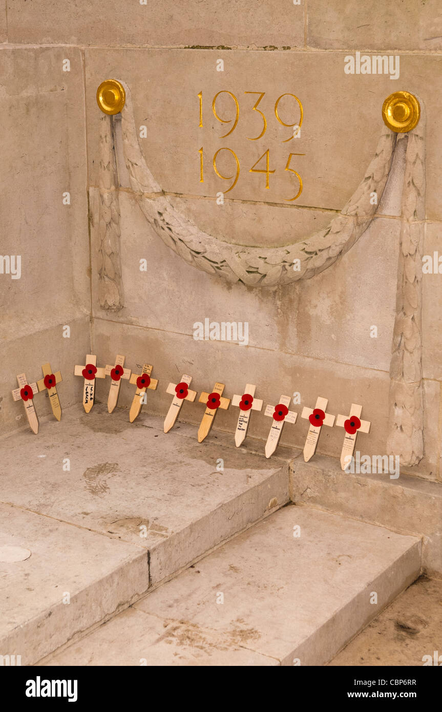 Mohnblumen am Remembrance Day (auch bekannt als Poppy Tag oder Tag des Waffenstillstands) in Norwich, Norfolk, England, Uk Stockfoto