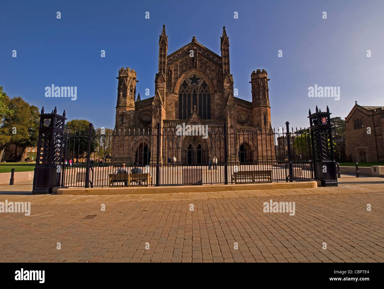 Hereford Kathedrale St. Mary the Virgin und St. Ethelbert der König gewidmet. Der neue Look Westfassade Stockfoto