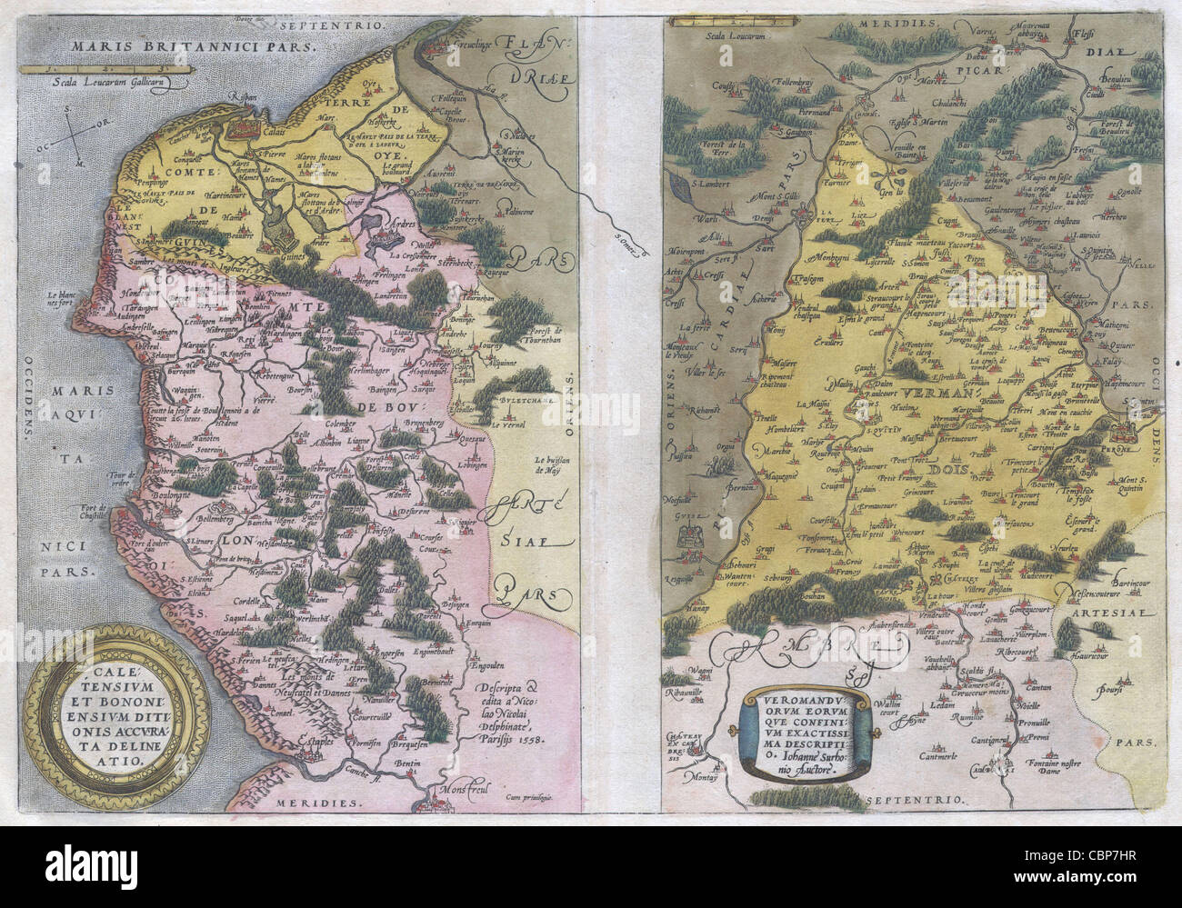 1579 Ortelius Karte von Calais und Vermandois, Frankreich und Umgebung Stockfoto
