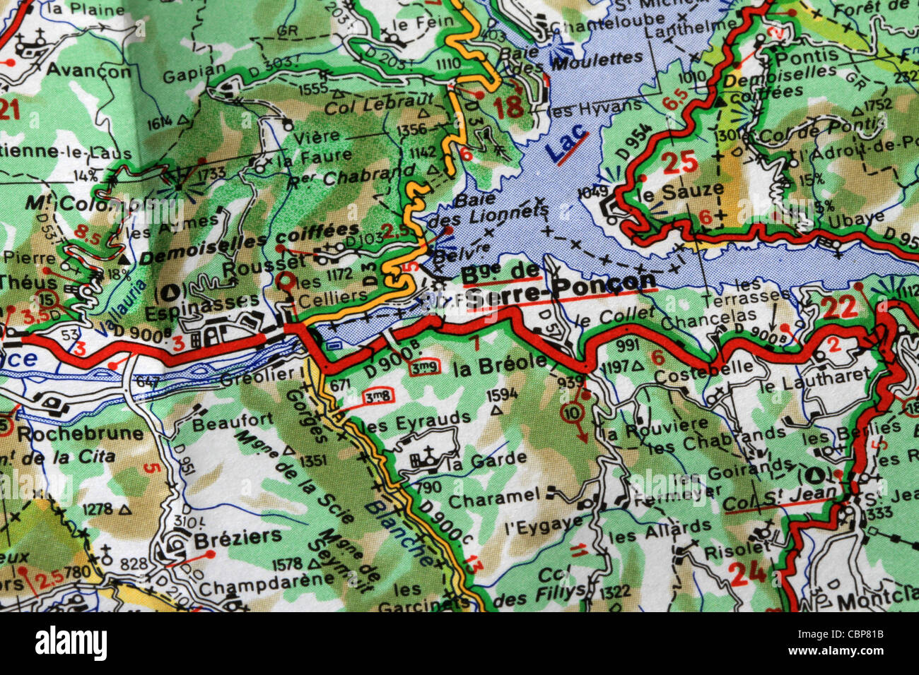 Detail einer geografischen Karte einer französischen Region Stockfoto