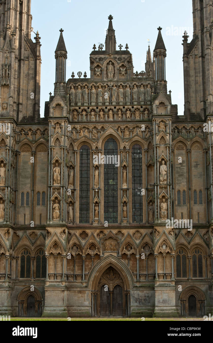 Westen Front, Wells Cathedral, Wells, Somerset, England UK Stockfoto