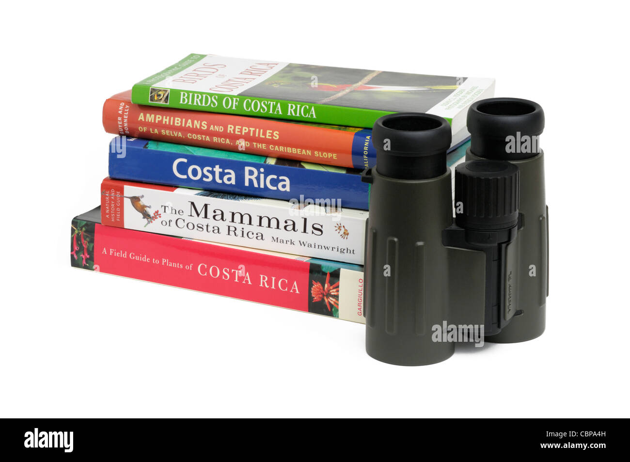 Feld-Führer zur Identifizierung von Costa Rica Tierwelt und Reisen Reiseführer und Fernglas Stockfoto