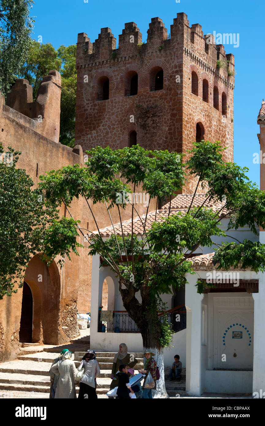 Die Kasbah (Al Kasaba) Turm. Chefchaouen, Rif-Region. Morocco.North Afrika. Stockfoto