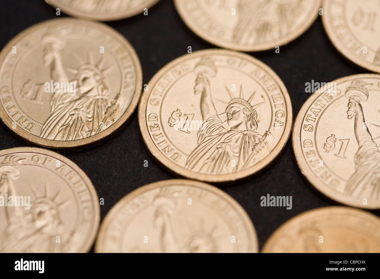 USA 1 Dollar Münzen. Stockfoto