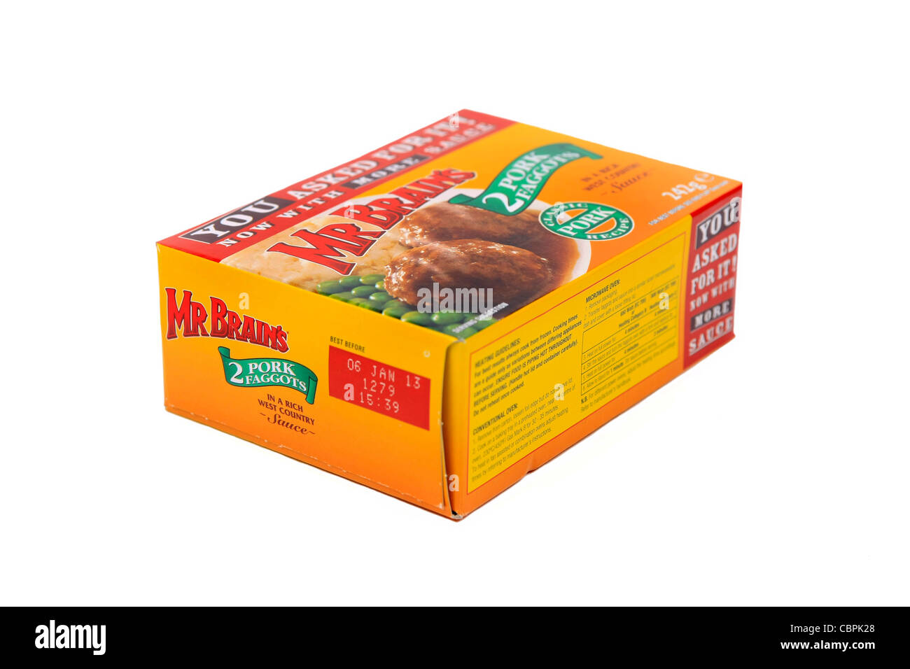 Herr Gehirne Schweinefleisch Reisigbündeln Box auf weißem Hintergrund Stockfoto