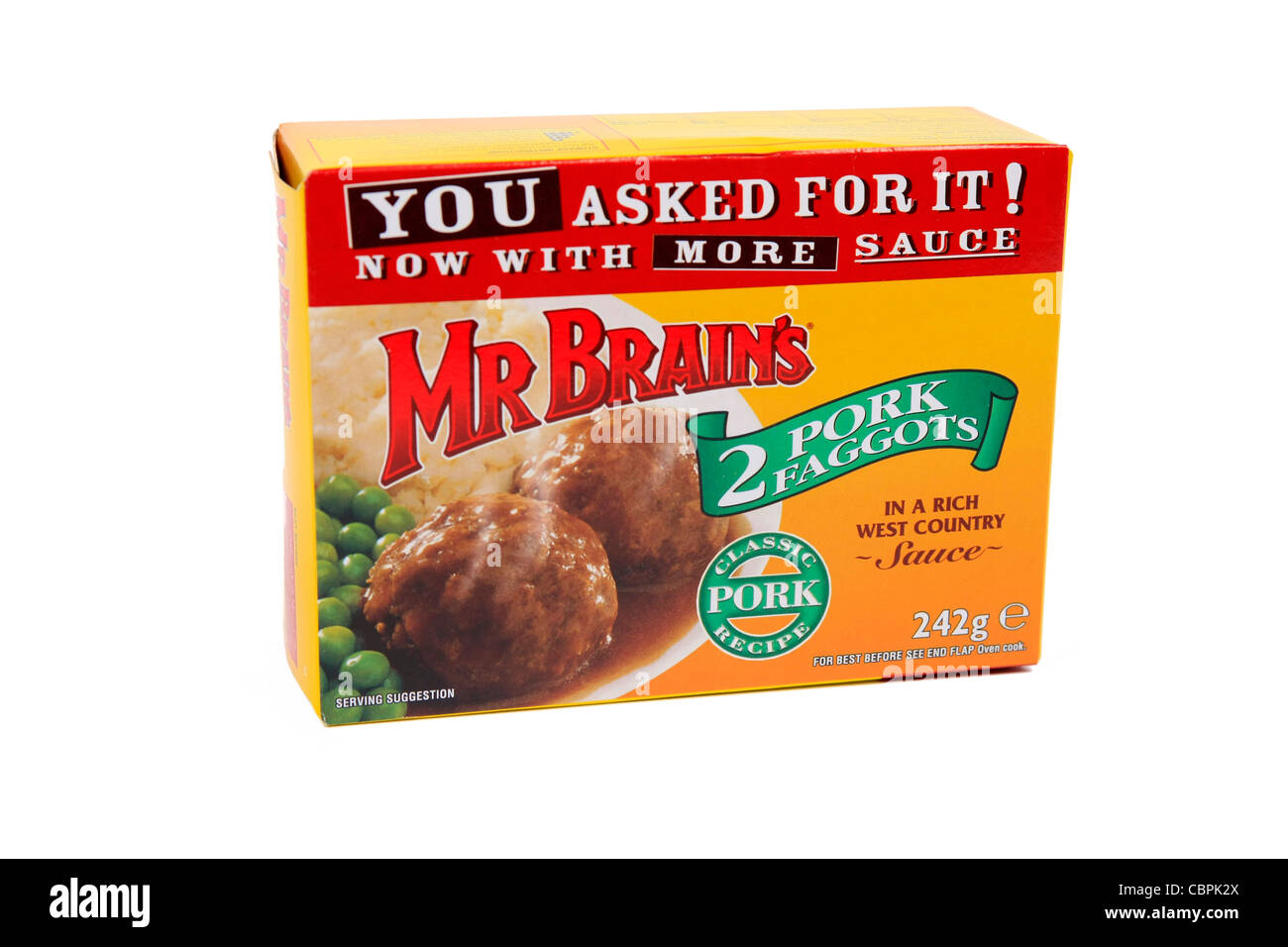 Herr Gehirne Schweinefleisch Reisigbündeln Box auf weißem Hintergrund Stockfoto