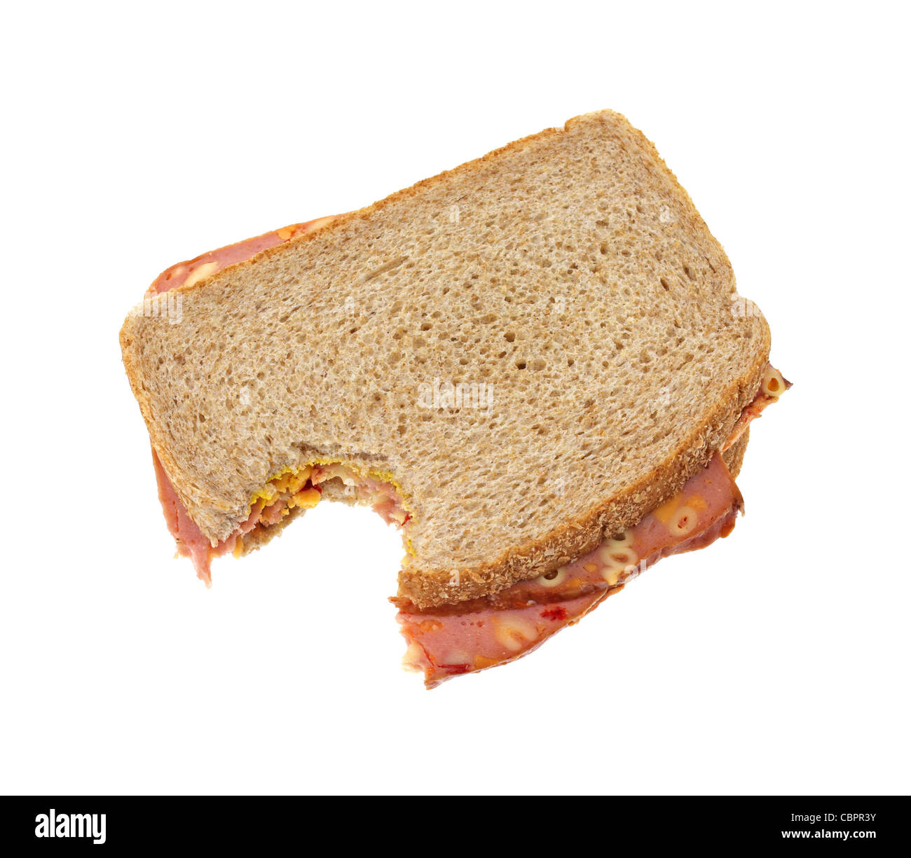 Makkaroni und Käse Brot Sandwich gebissen Stockfoto