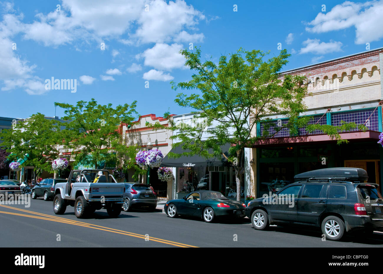Die Innenstadt von Zentrum der Stadt auf Sherman Avenue oder Main Street in Coeur D' Alene, Idaho Stockfoto