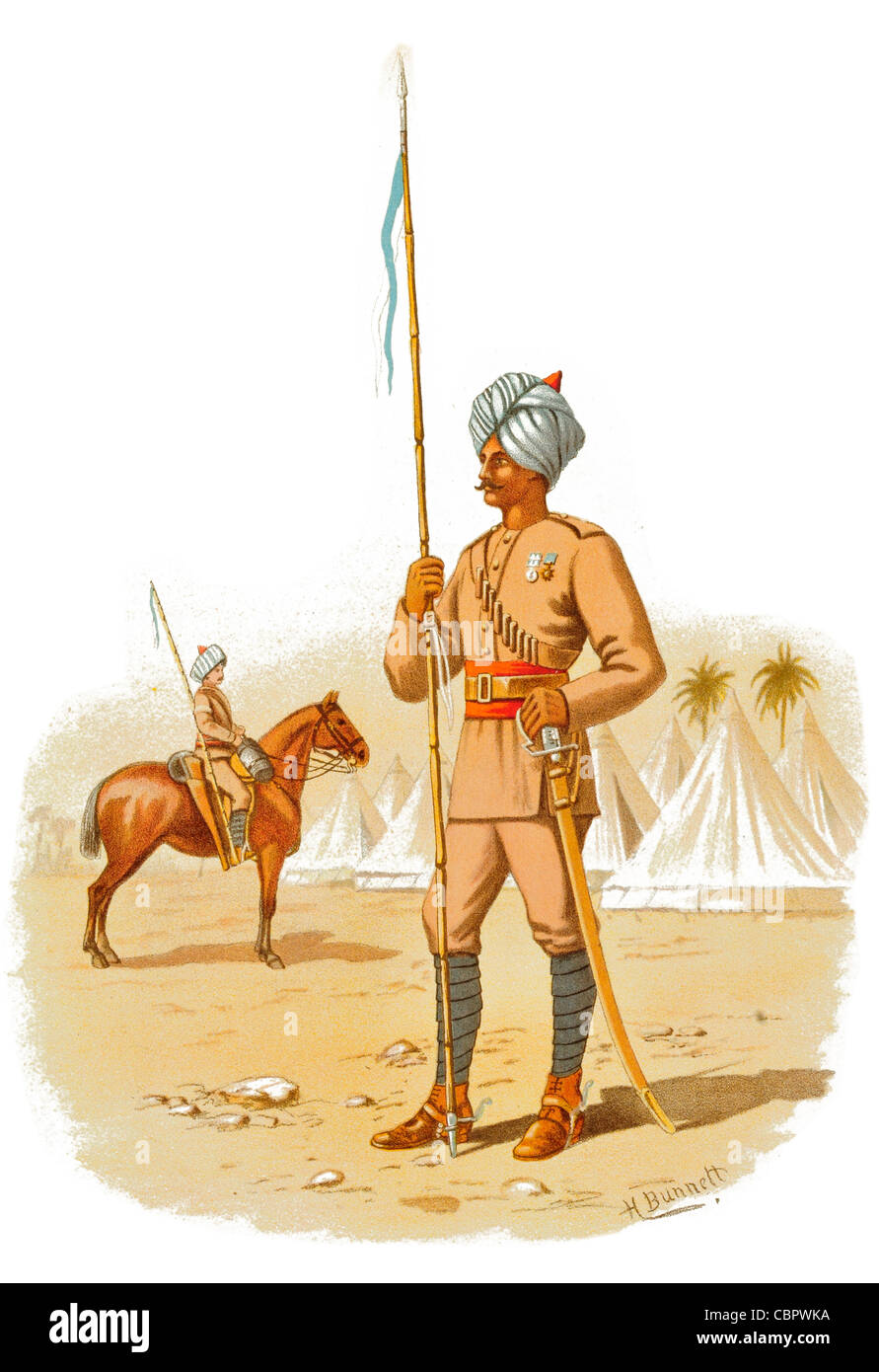 Der 13. Bengal Lancers Zelt camp Speer lance britische indische Armee Raj Indien Bengal Madras Bombay Kriegsführung gegen Streitkräfte Stockfoto
