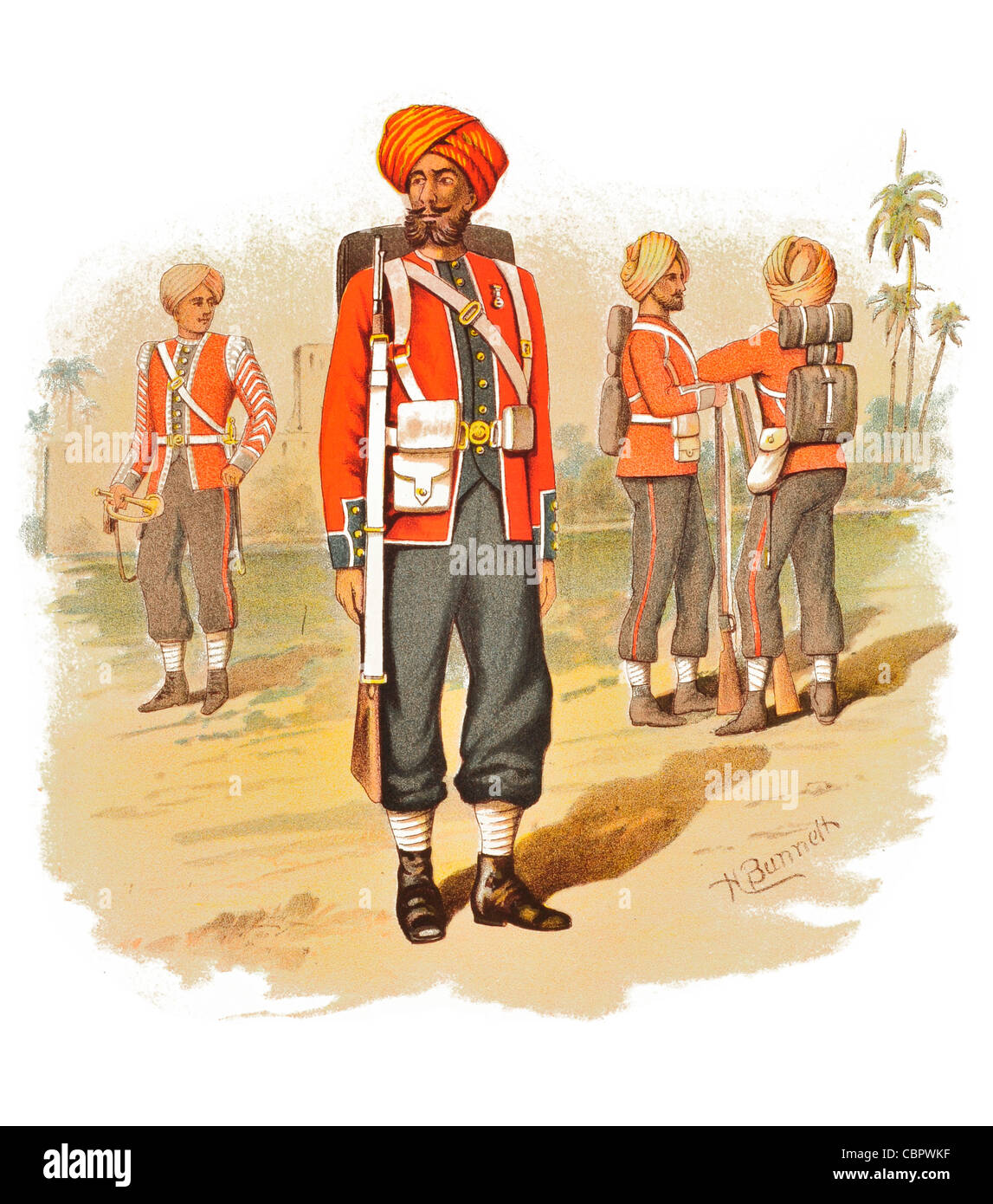 15. Ludhiana Sikhs Infanterie-regiment British Indian Army Rucksack private Wüste Palm Patrouille Stockfoto