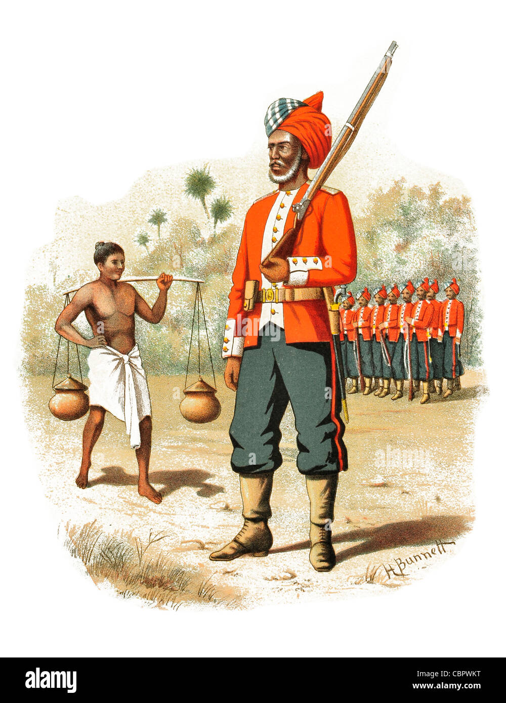 1. Madras Pioniere 1784 Regiment Parade Infanterie Reich britische indische Armee Raj Indien Bengal Madras Bombay Kriegsführung Kampf bewaffnet Stockfoto