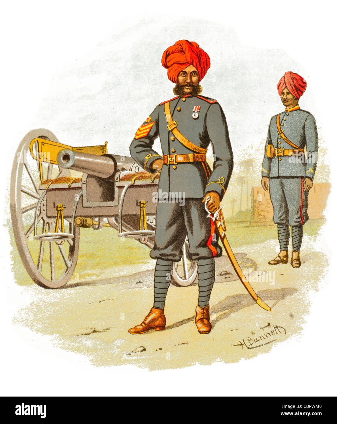 Die Bombay Artillerie Kanone Kanonier Gunnery Royal Indian Regiment Army Raj Indien Bengal Madras Bombay Kriegsführung gegen bewaffnete Stockfoto