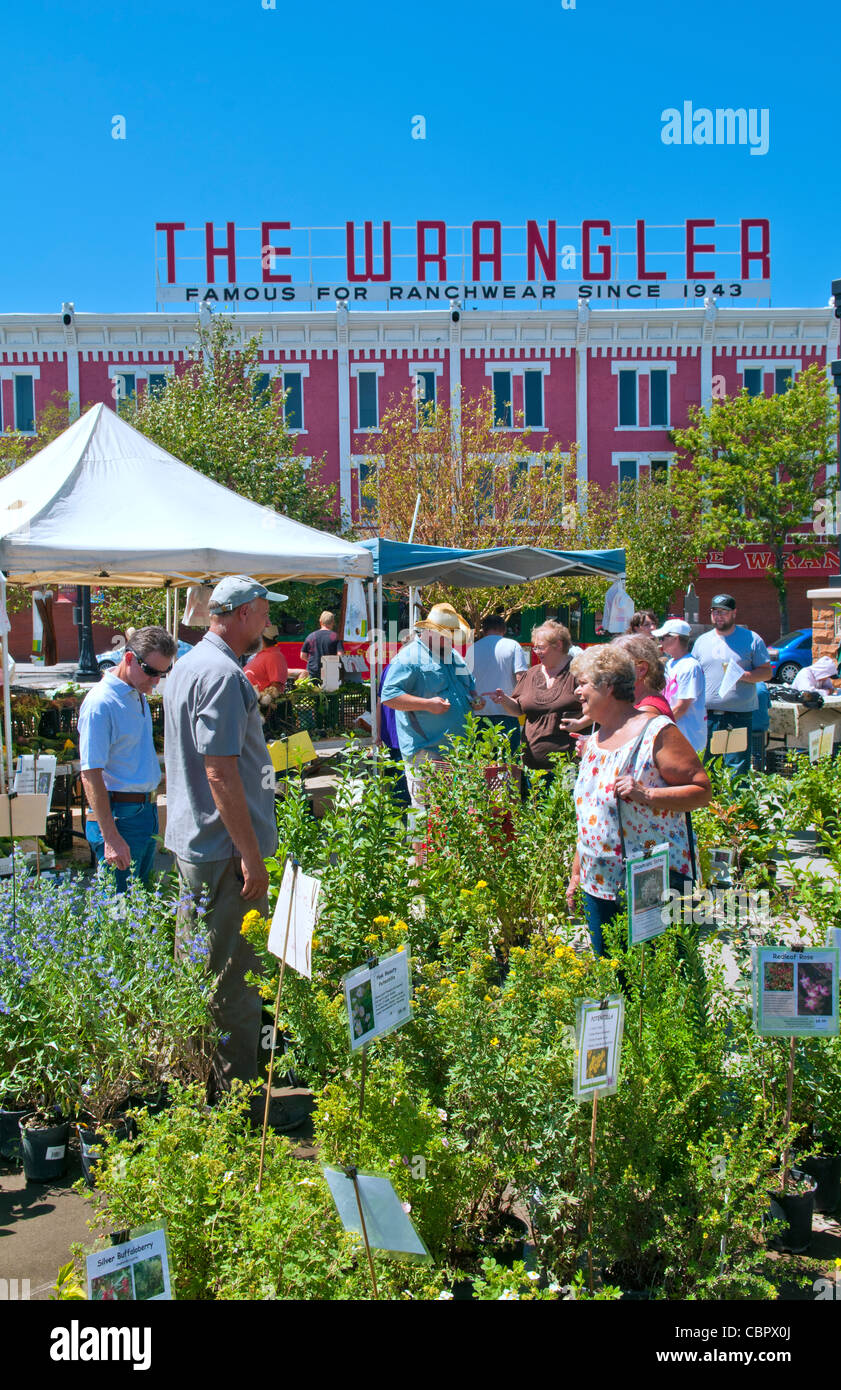 Cheyenne Wyoming Farmers Market und Special Olympics Innenstadt mit historischen Gebäude der Wrangler Stockfoto