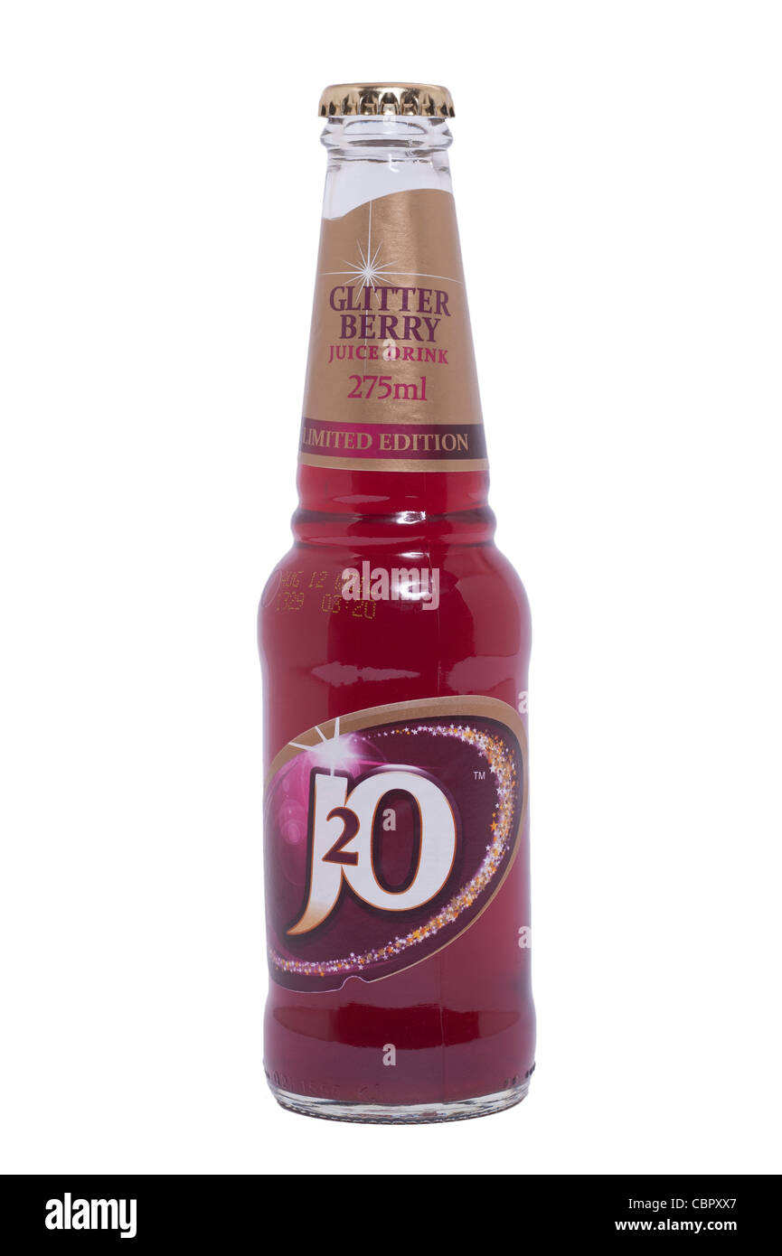 Eine Flasche Glitter Berry Geschmack J2O Saft trinken auf weißem Hintergrund Stockfoto