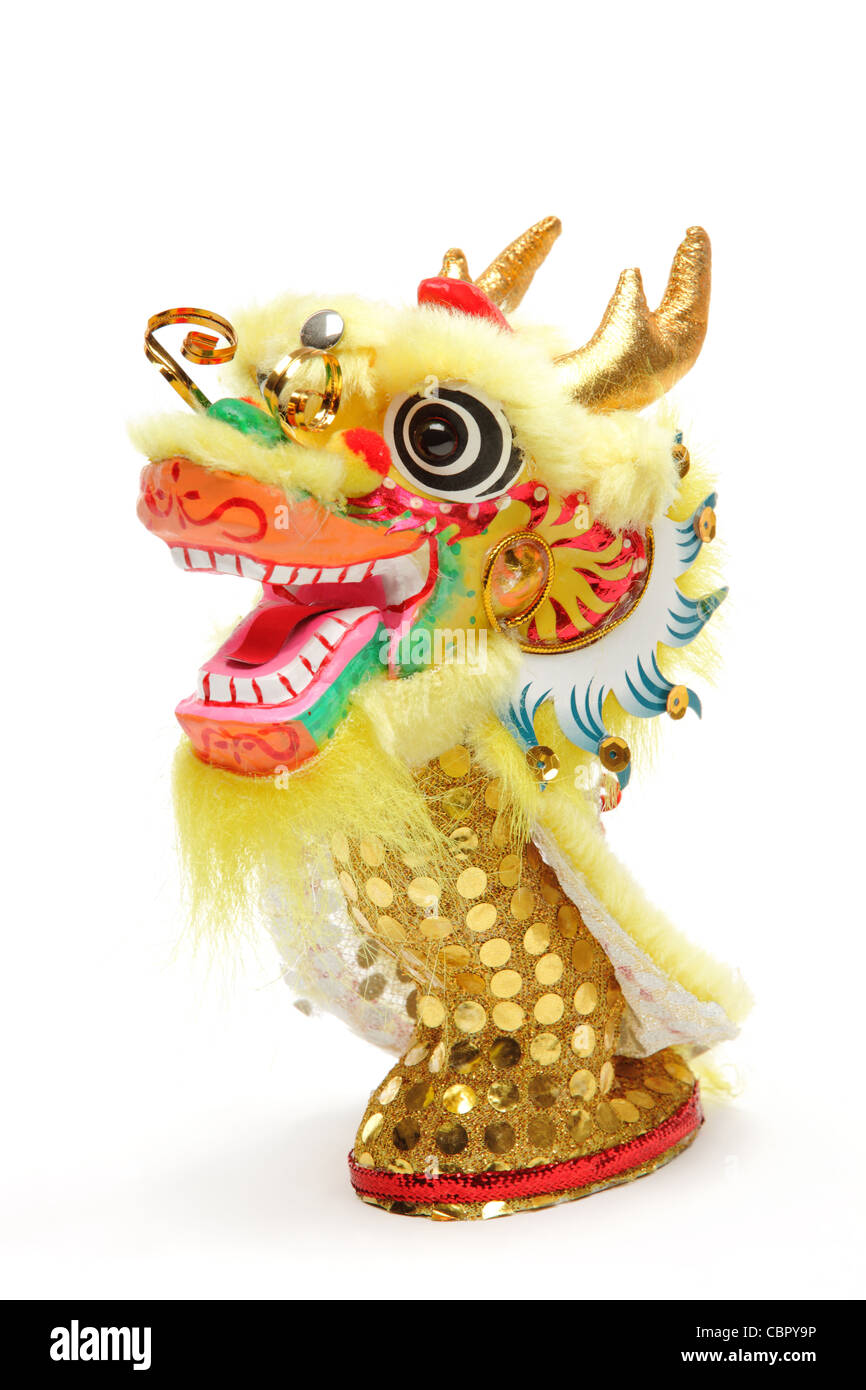 Chinesisches Neujahr Dekoration--Closeup tanzender Drachen auf weiß. Stockfoto