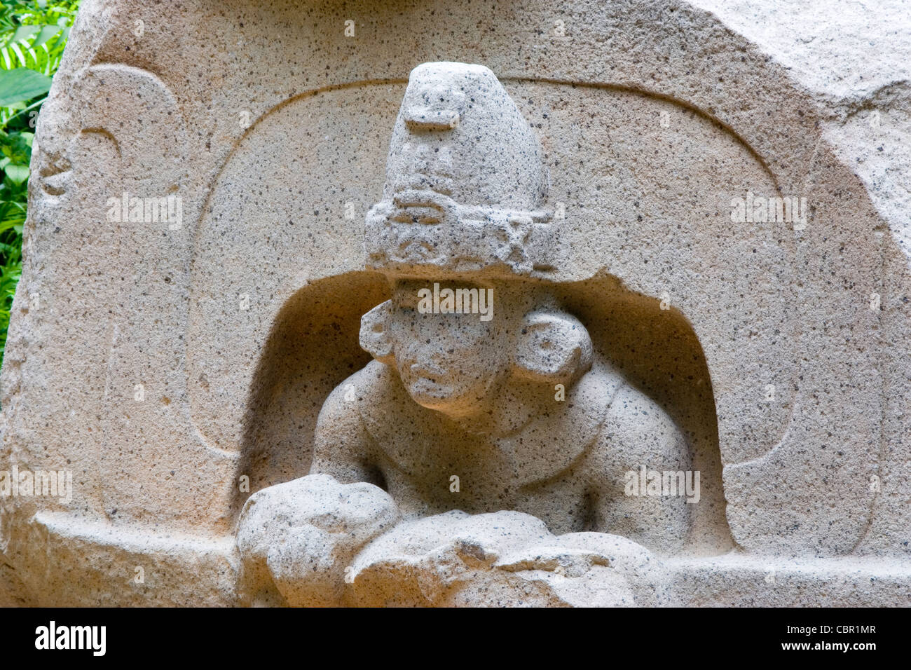 Olmekische Skulptur vom La Venta Ruine Standort angezeigt, an der Parque Museo De La Venta in Villahermosa, Tabasco Staat, Mexiko, Stockfoto