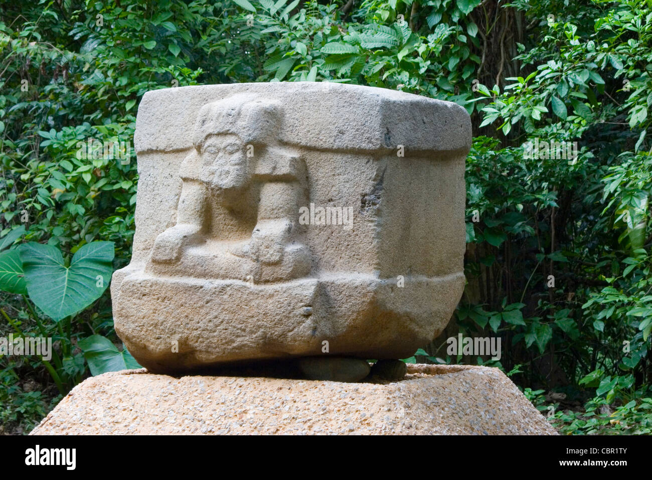 Olmekische Skulptur vom La Venta Ruine Standort angezeigt am Parque Museo De La Venta, Villahermosa, Tabasco, Mexiko Stockfoto