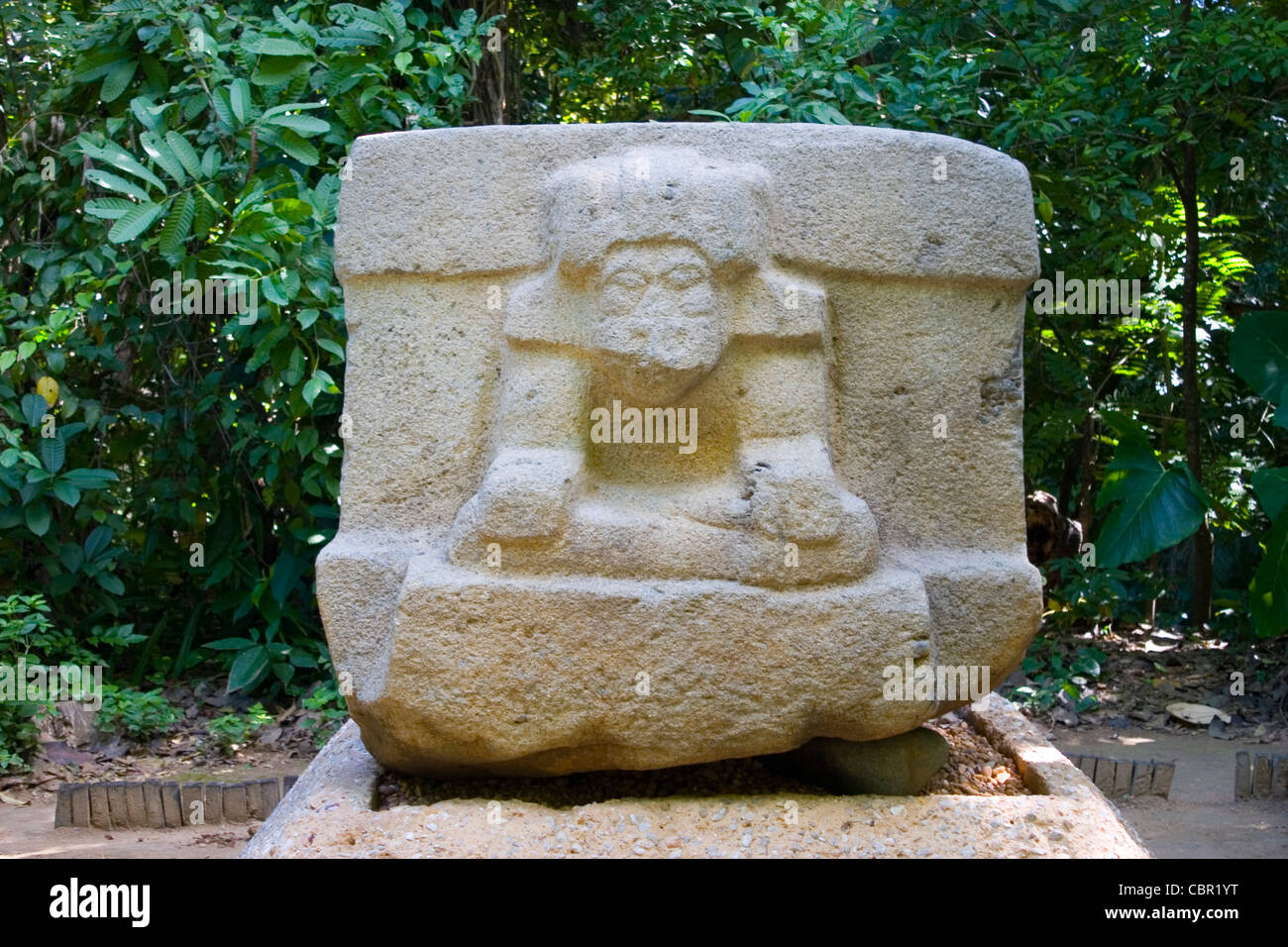 Olmekische Skulptur vom La Venta Ruine Standort angezeigt am Parque Museo De La Venta, Villahermosa, Tabasco, Mexiko Stockfoto