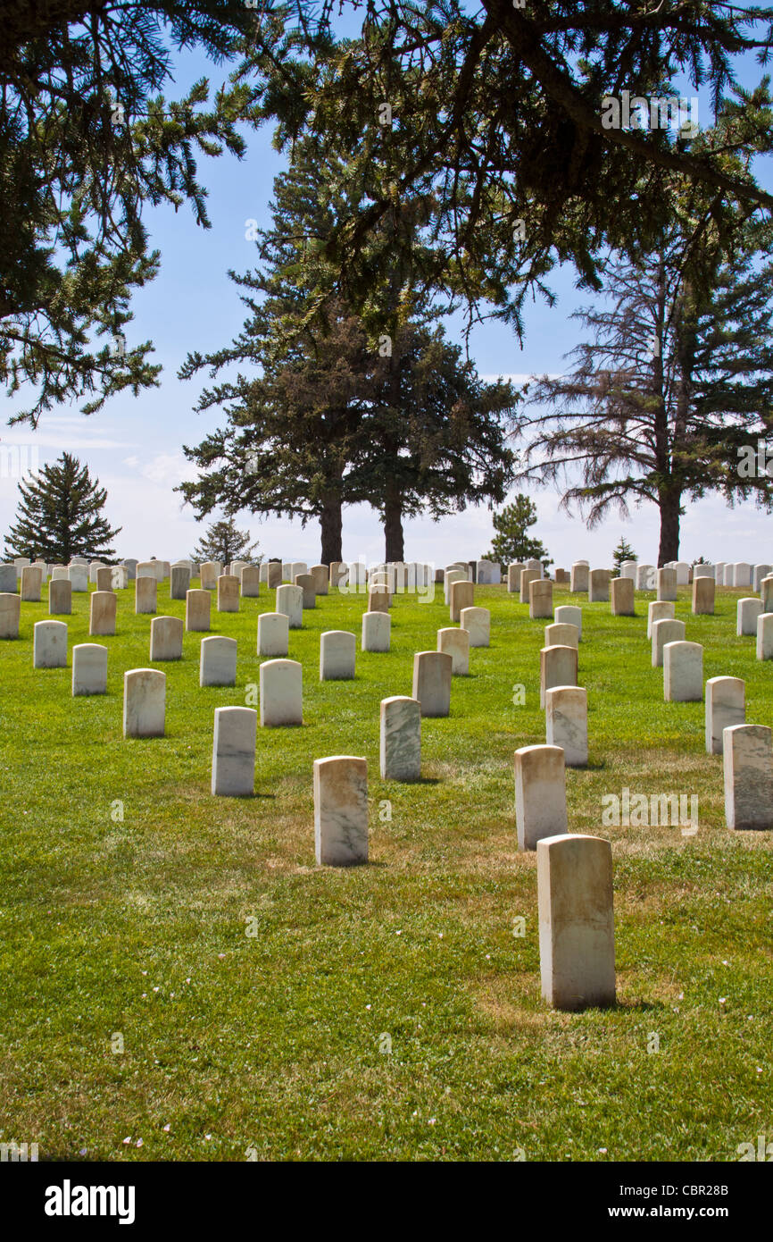 7. Kavallerie Militär Memorial Friedhof am Little Bighorn Battlefield National Monument in Montana. Stockfoto