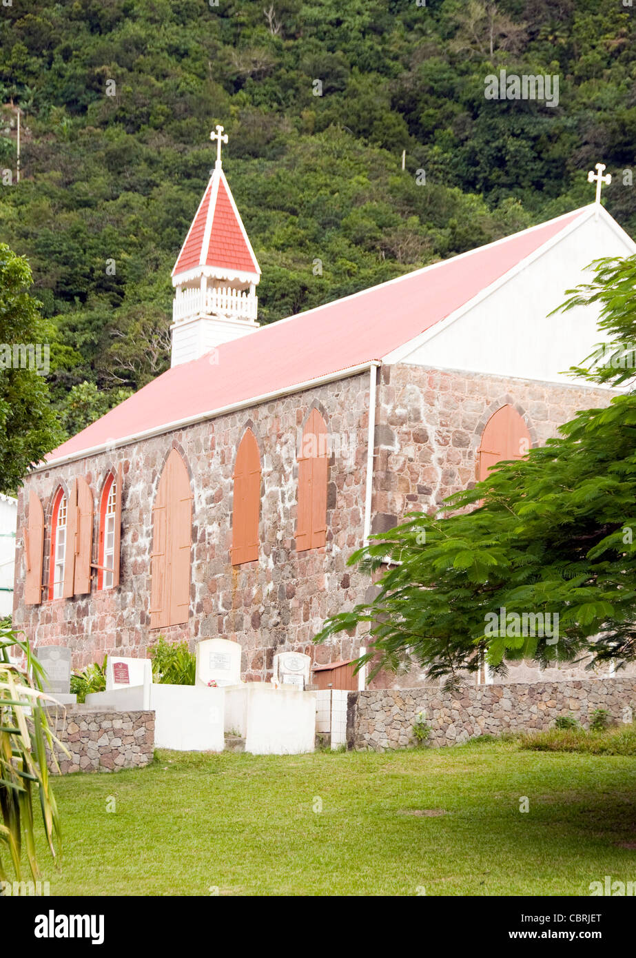 Stein Kirchenarchitektur Windwardside Saba Niederländische Antillen Stockfoto