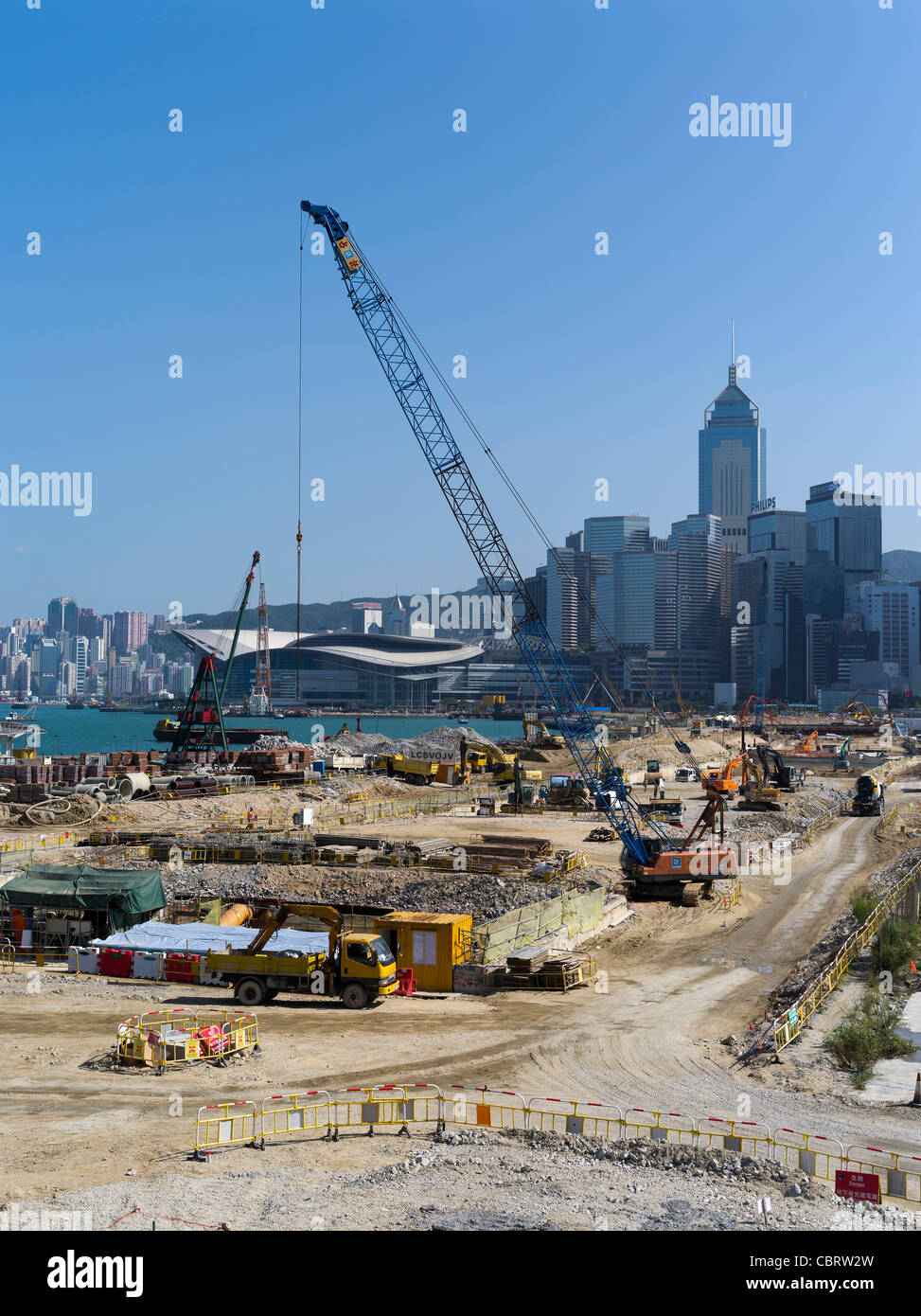 dh CENTRAL HONG KONG Kran Baustelle Landgewinnung für Umgehungsstraße Central, Wan Chai Stockfoto