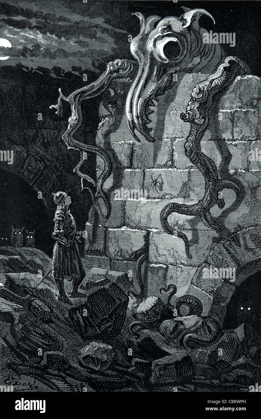 Das knorrige Monster, die französische Legende von Croquemitaine, der Handschleicher oder der Bogeyman, Gravur von Gustave Doré, 1863 Stockfoto