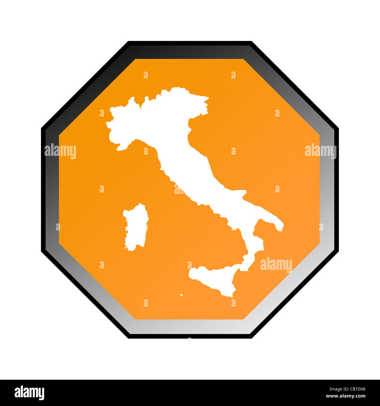 Italien-Straßenschild isoliert auf einem weißen Hintergrund. Stockfoto