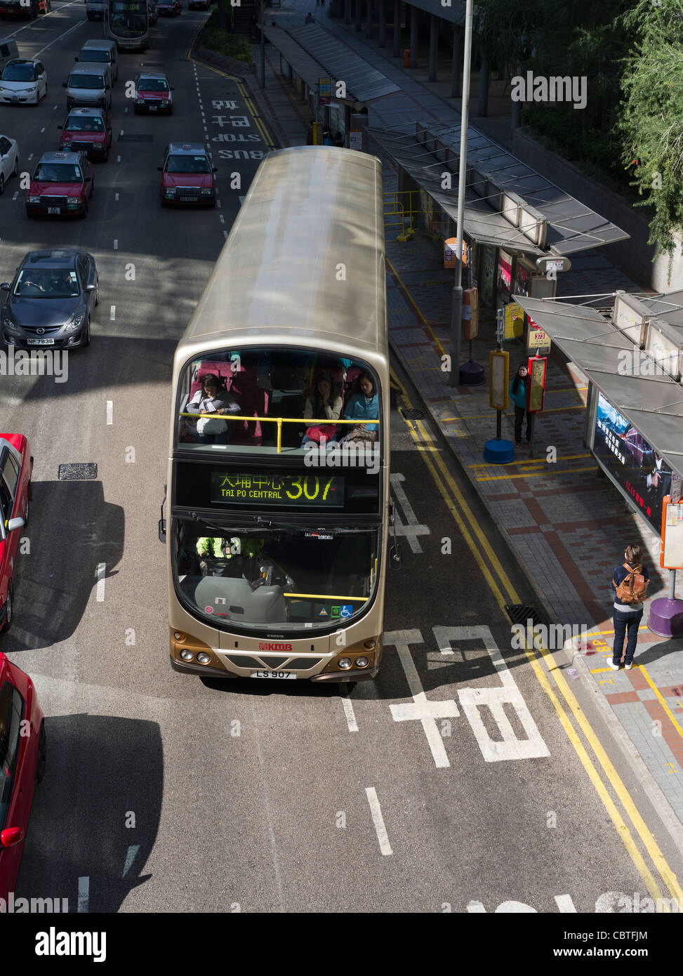 dh-WAN CHAI HONG KONG KMB Volvo B9LT-Doppeldecker-Bus auf der Bushaltestelle transport Stockfoto