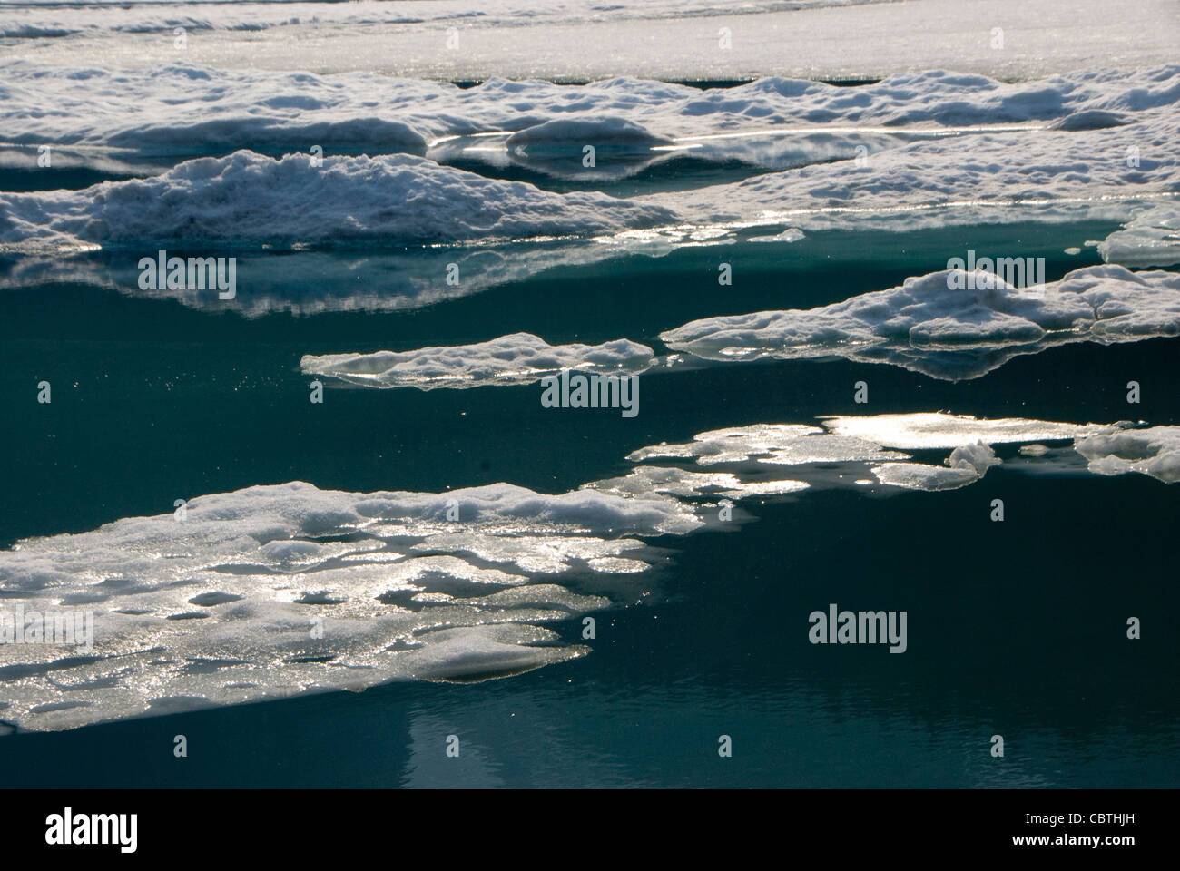 Eis, schwebend in Lake Louise, Banff, Alberta, Kanada Stockfoto