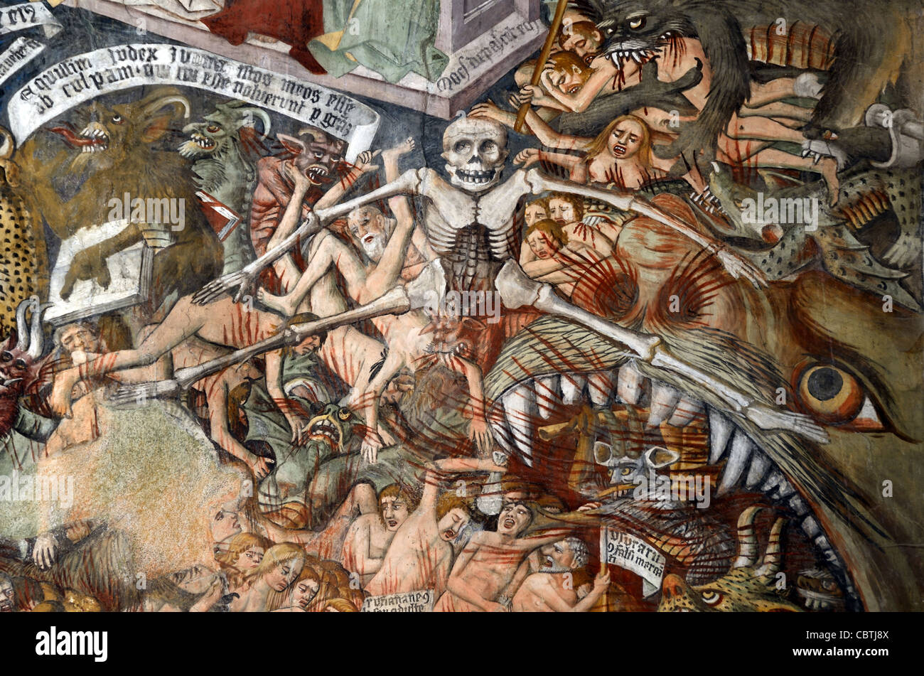 Die verdammten in der Hölle Fresco (1492-1530) Notre-Dame des Fontaines Kapelle, von Giovanni Canavesio La Brig, Roya-Tal, Frankreich Stockfoto
