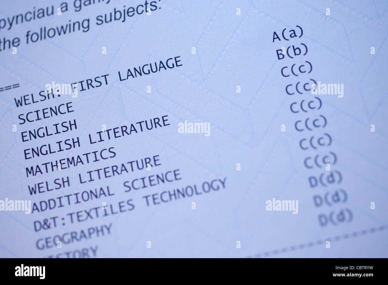 WJEC walisische gemeinsame Bildung Ausschuss GCSE Prüfungsergebnisse, Wales UK Stockfoto