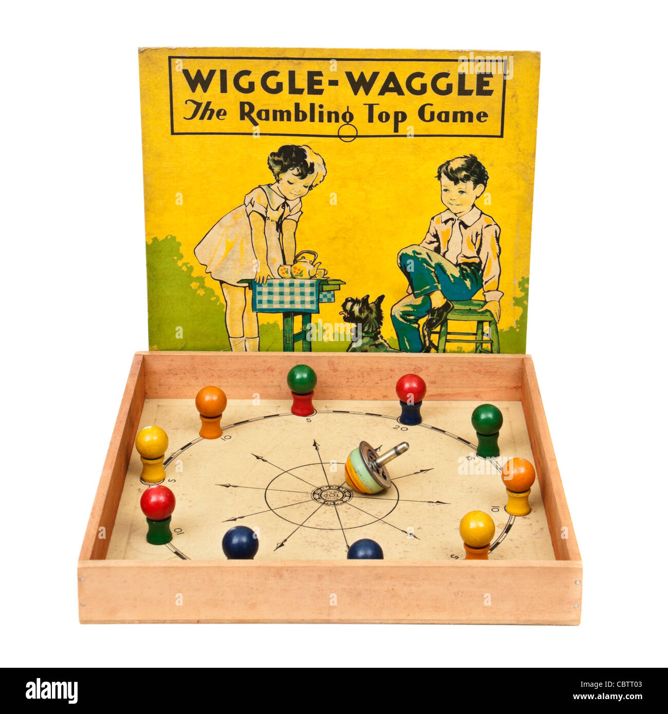 Seltene 1937 Vintage "Wiggle-wackeln, Wandern Top Game" von Milton Bradley (Nr. 4375) Stockfoto