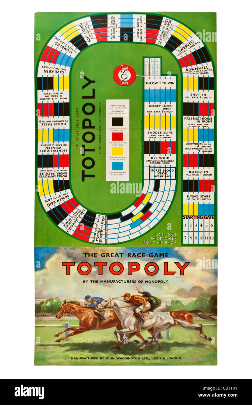 1949 Vintage "Totopoly" Pferd Rennen Brettspiel von John Waddington Ltd. Stockfoto