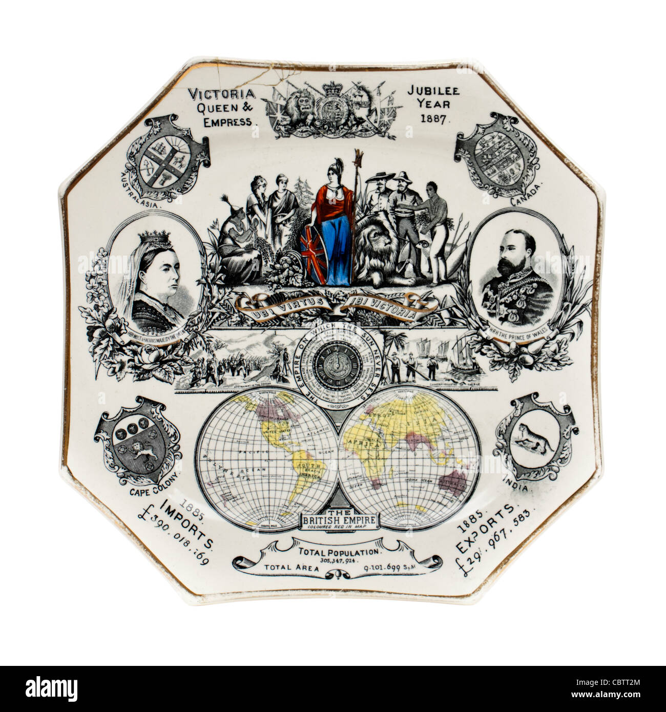 1887 Königin Victoria Golden Jubilee achteckigen Souvenir Teller von Pierson & Co, Dorking Stockfoto