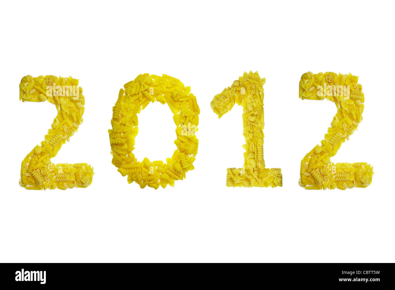 2012 Anzahl gemacht mit Nudeln für Silvester Stockfoto