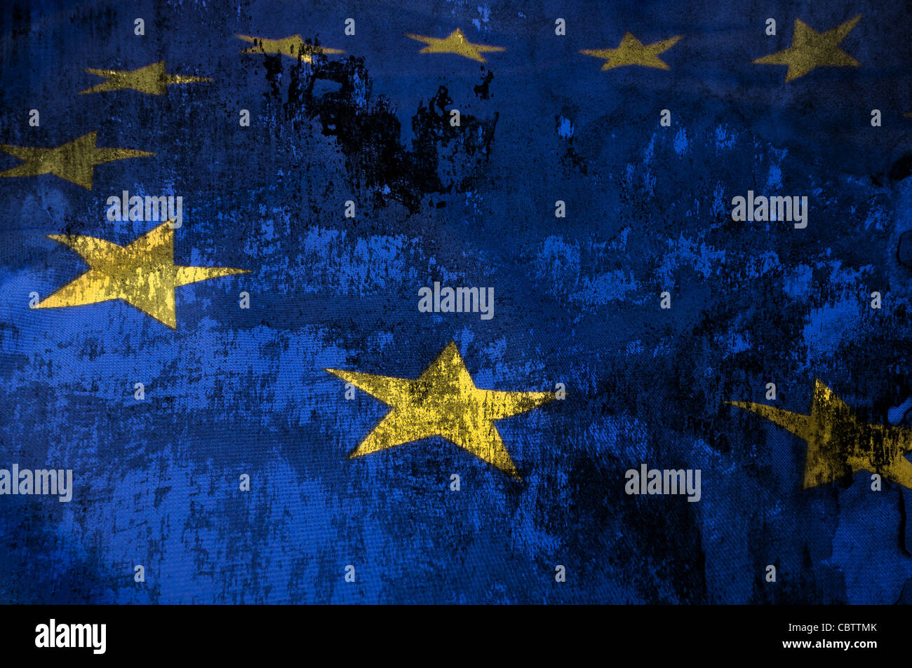 Nahaufnahme des Grunge Flagge der Europäischen Union - EU-Flagge Drapierung Stockfoto