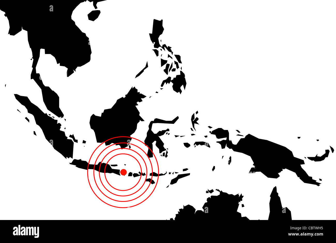 Erdbeben in Bali, Karte auf weiß Stockfoto