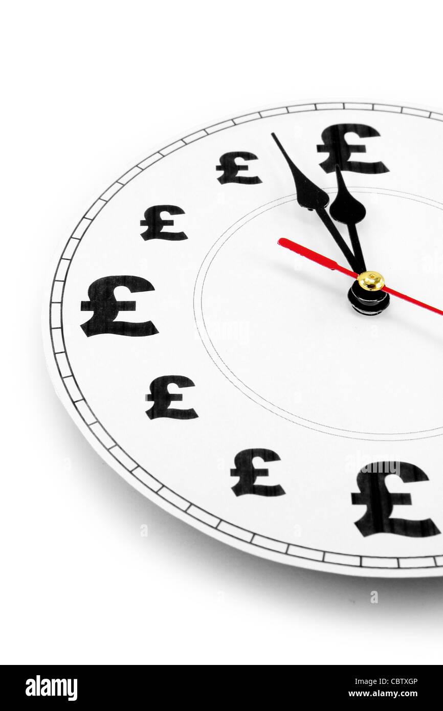 Uhr und Pfund Zeichen, Zeit ist Geld Stockfoto