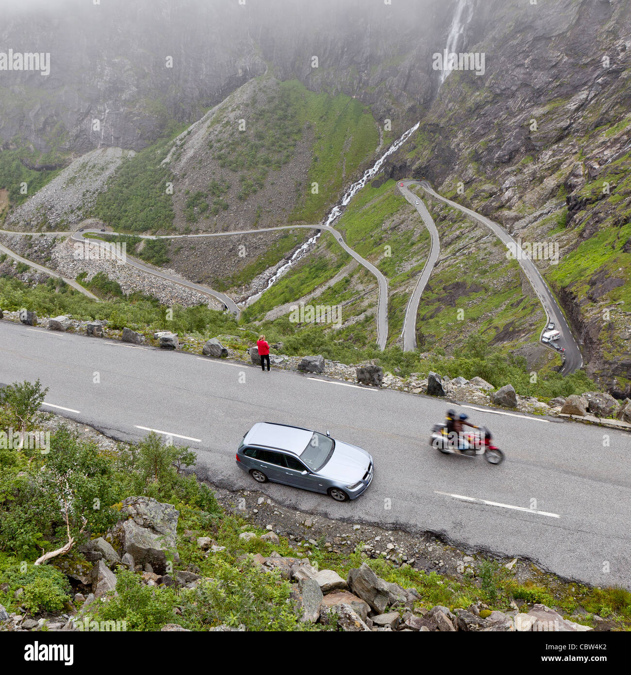 Kurvige Straße, Trollsstigen, Norwegen Stockfoto