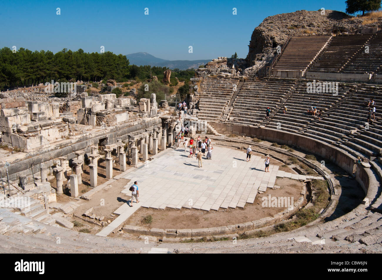 Grand Theater - das Amphitheater von Ephesus - alte Stadt in der Nähe von Selcuk in der Türkei. Stockfoto