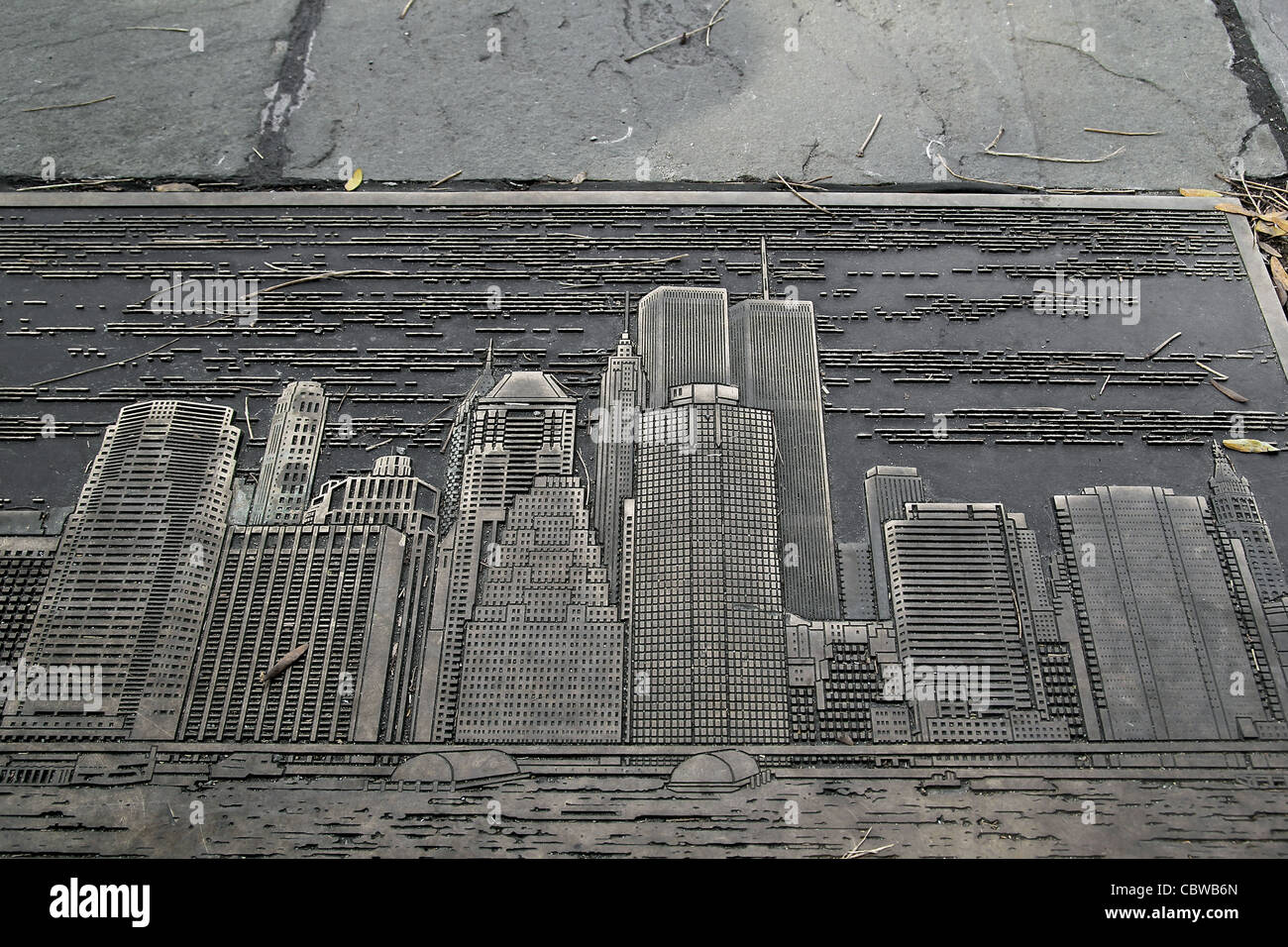 Eine Darstellung der die Skyline von Lower Manhattan im Jahr 2001 vor dem 11. September Stockfoto