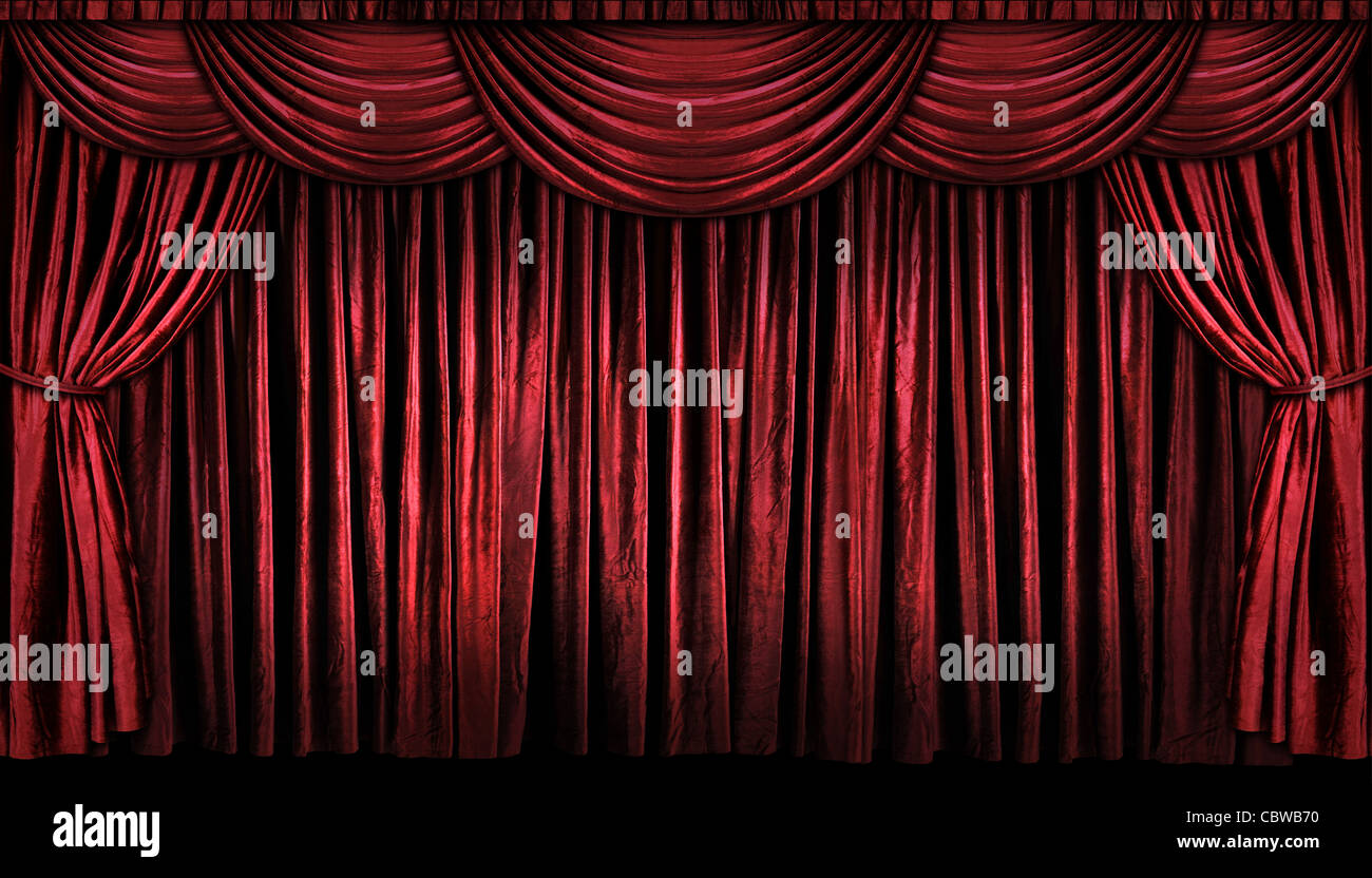 Leuchtend rote Vorhänge auf der Bühne mit Licht und Schatten Stockfoto