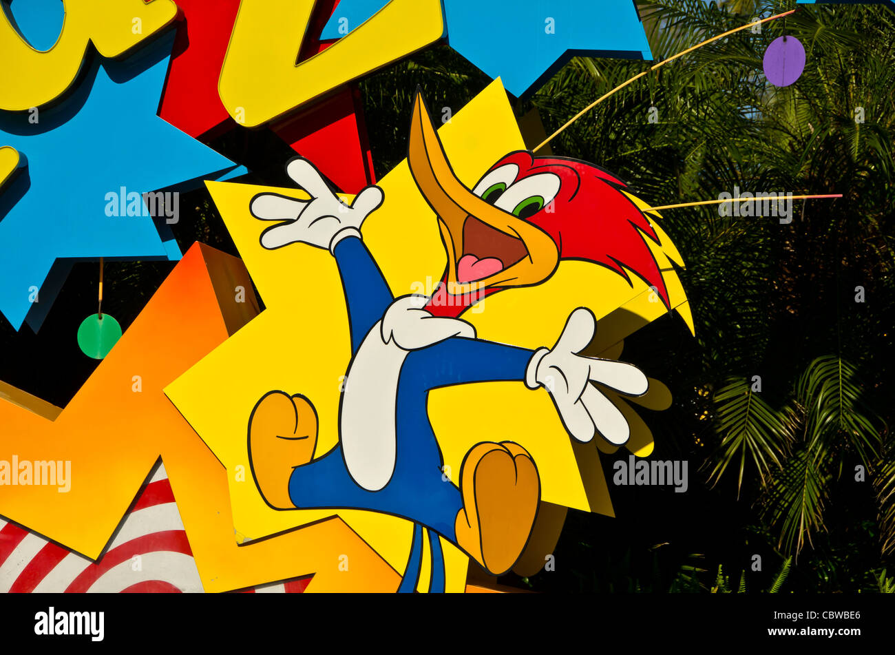 Woody Woodpecker-Cartoon-Figur bei Woody Woodpecker KidZone bei Universal Studios Orlando Florida Stockfoto