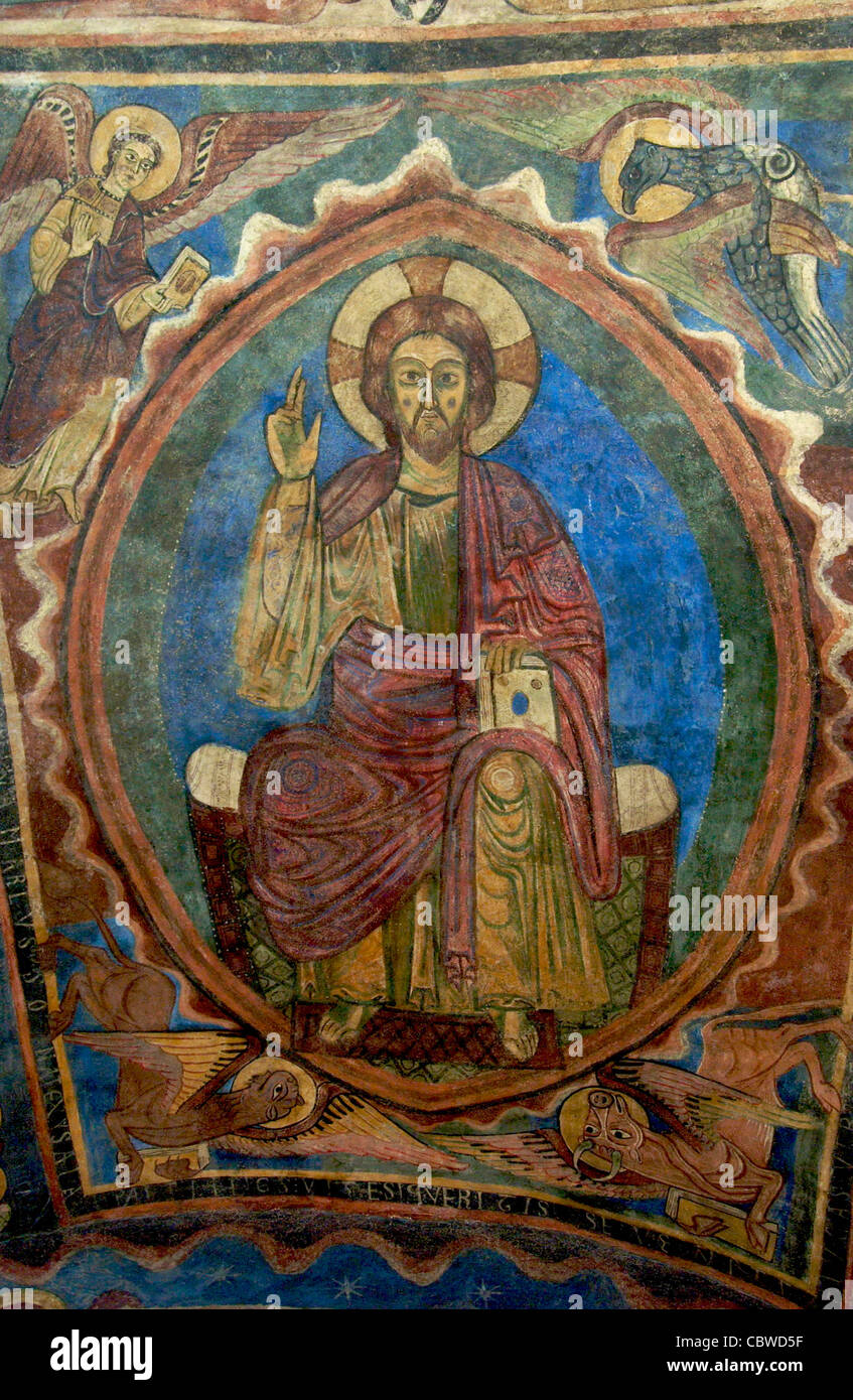 Jesus Christus Pantokrator Fresko, Basilika Saint-Julien, Brioude. Haute-Loire. Auvergne. Frankreich. Stockfoto