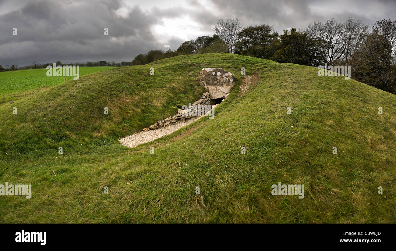 Uley Long Barrow (Hetty Pegler Tump) in der Nähe von Uley, Gloucestershire, UK Stockfoto