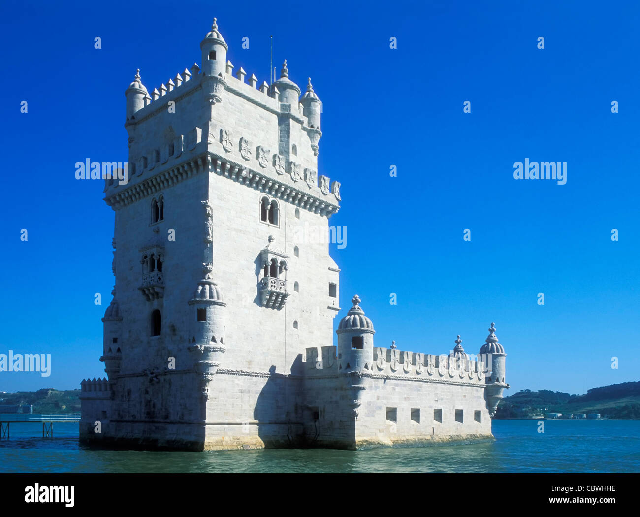 Der maurische Torre de Belém oder Belem Turm ist ein potenter nationales Symbol Portugals und ein UNESCO-Welterbe EU Europa Stockfoto