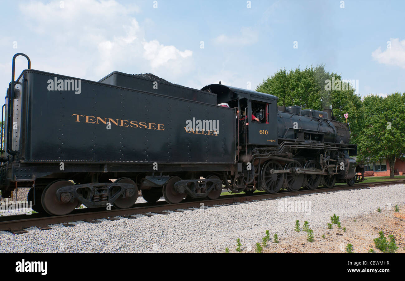 Tennessee, Chattanooga, Tennessee Valley Railroad Museum, Touristenzug, Dampflok. Stockfoto