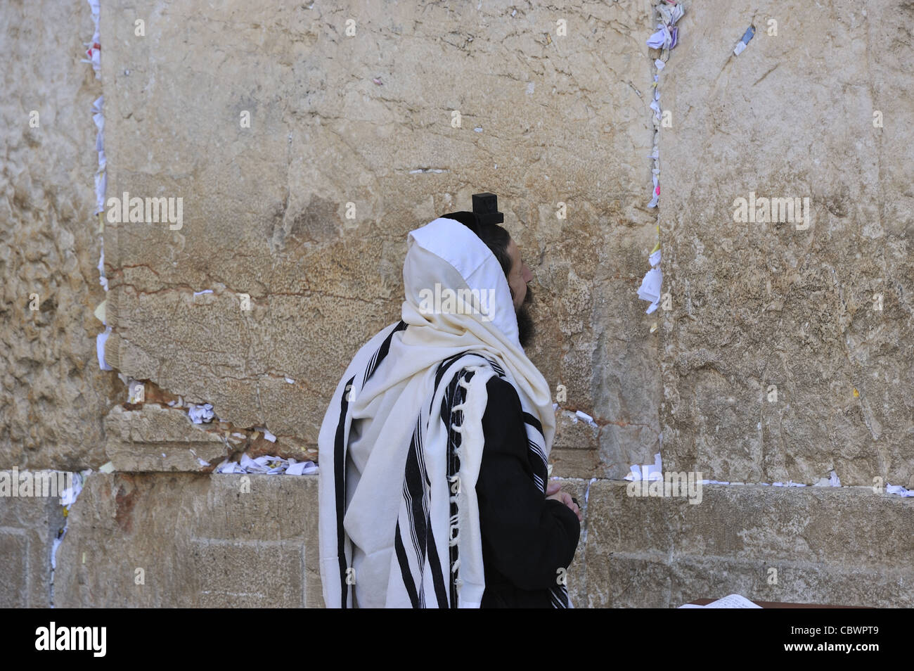 Ein orthodoxer Jude betet von der Klagemauer Jerusalem Stockfoto